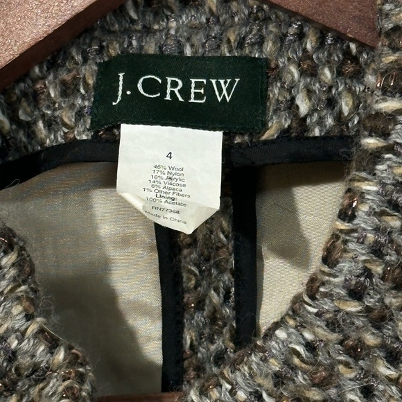 J.Crew Wool Blend Tweed Jacket | Size 4 | Brown Black Metallic | 4-Pocket Zip - Picture 3 of 7